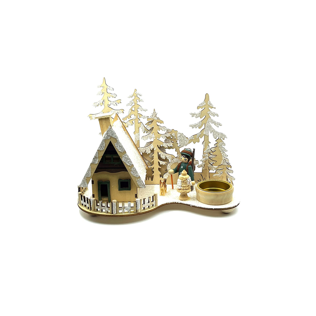 Kaladia - Rauchhaus/Räucherhütte aus Holz - für Räucherkerzen Grösse M - mit integriertem Teelichtha