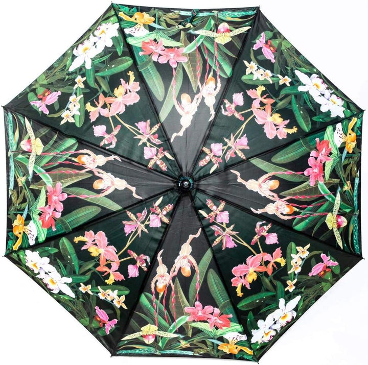 LUCKYWEATHER Regenschirm Stockschirm Damen Motiv Orchidee I Stockregenschirm gross und stabil sowie