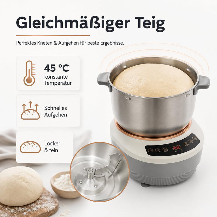 7L Vollautomatische Teigmaschine, Teigknetmaschine mit 45 ℃ Konstante Temperatur Fermentfunktion Ein
