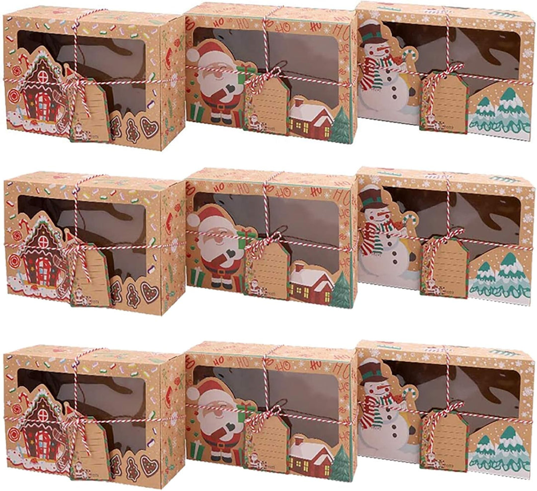 12 Stück Weihnachten Geschenkbox Kraftpapier Geschenkschachtel Merry Christmas Süssigkeiten Box Scha