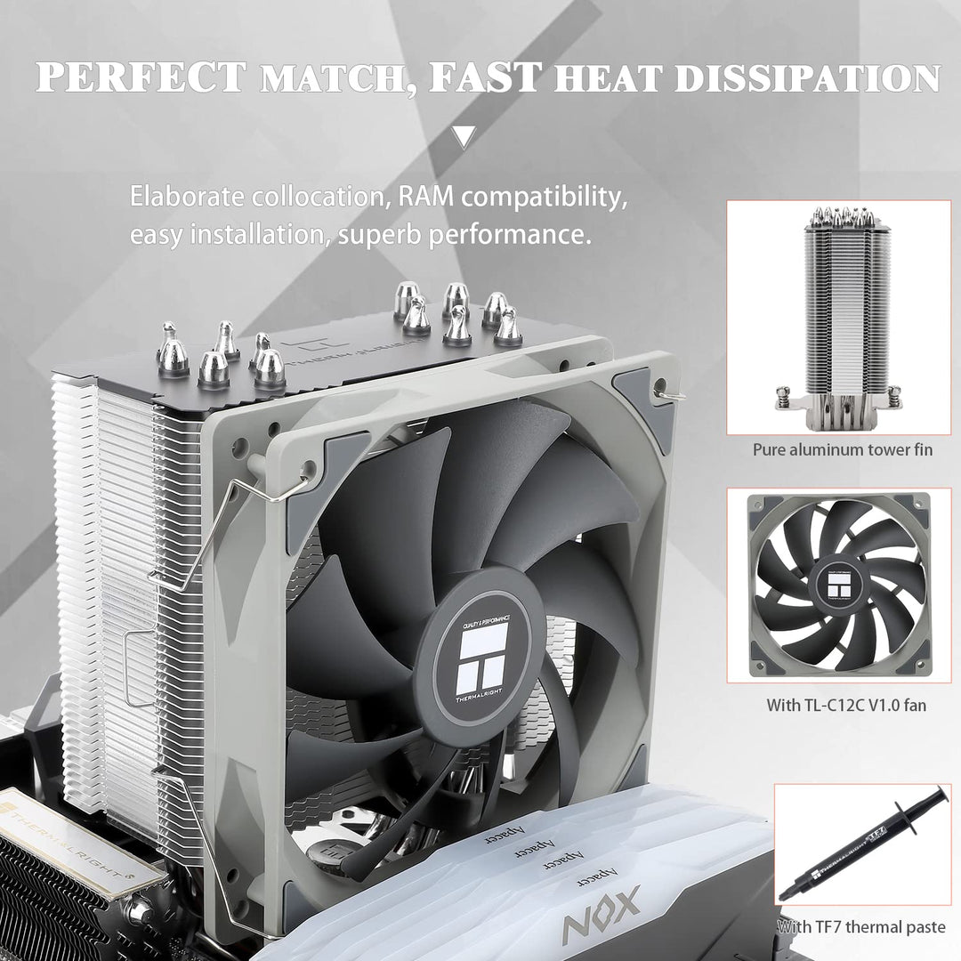 Thermalright BA120 CPU Air Cooler, 6 Heat Pipes, TL-C12C PWM Quiet Fan CPU Cooler con S-FDB Bearing,