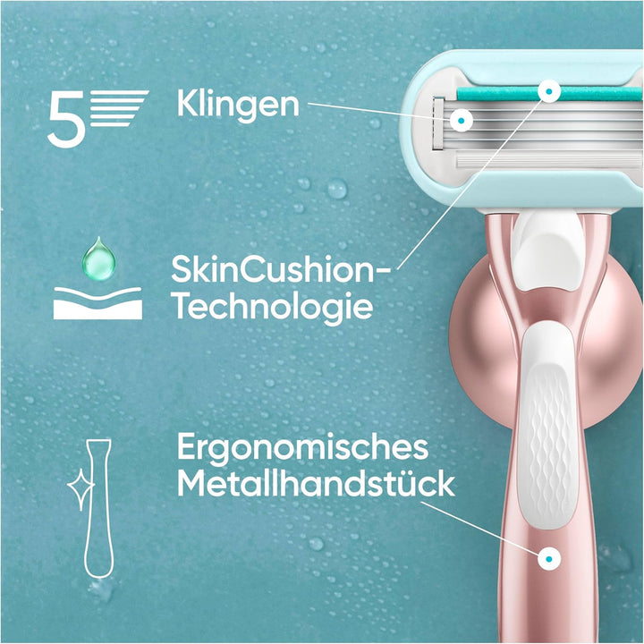Gillette Venus Deluxe Smooth Sensitive Rasierer Damen, Damenrasierer + 9 Rasierklingen mit 5-fach Kl