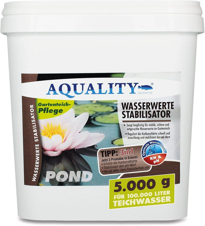 AQUALITY Klarwasser Teichpflege-Komplettset (Set mit Teichklärer und Wasserwerte Stabilisator für ei
