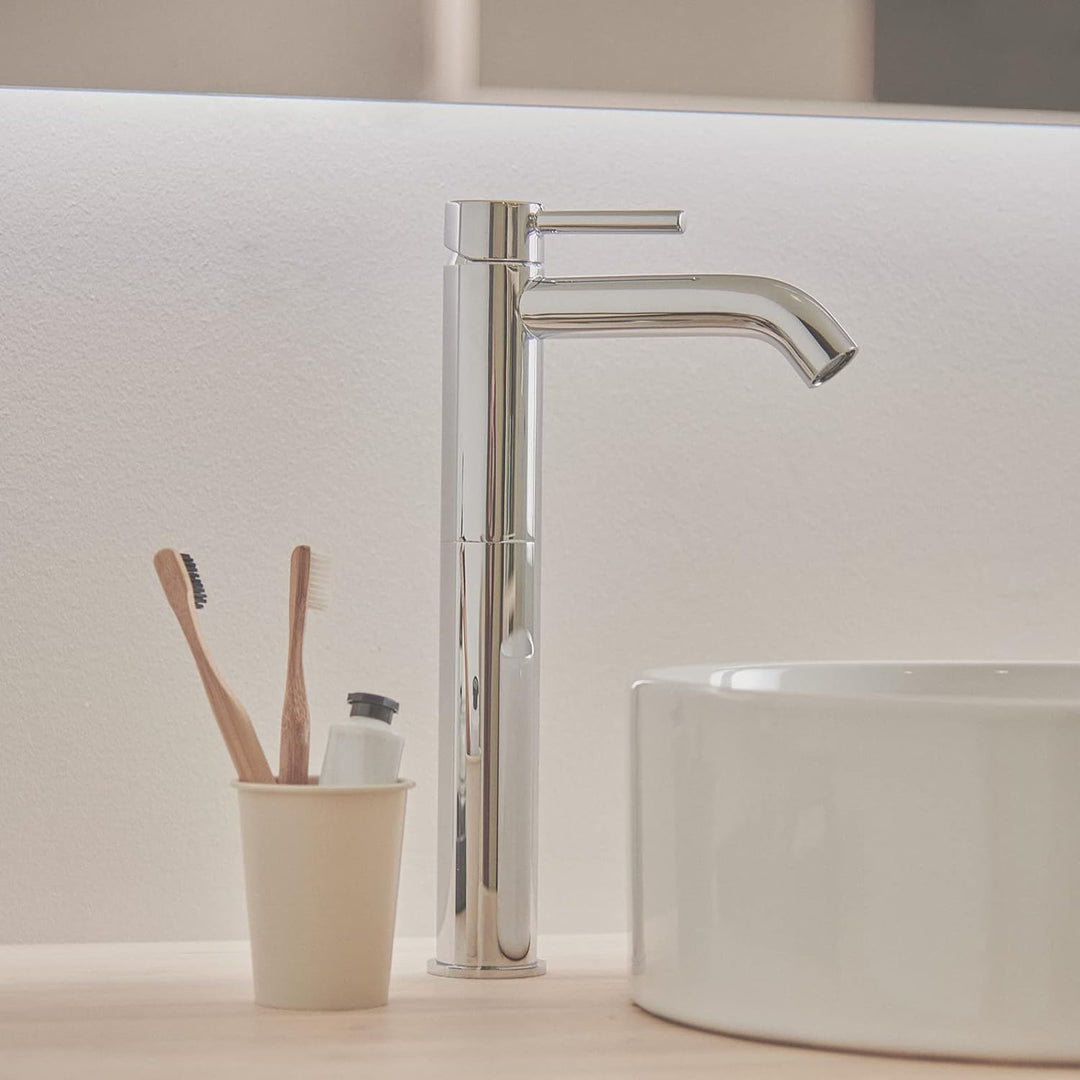 Ideal Standard BC194AA Ceraline Waschtischarmatur verlängerter Sockel mit Zugknopf-Ablaufgarnitur, C