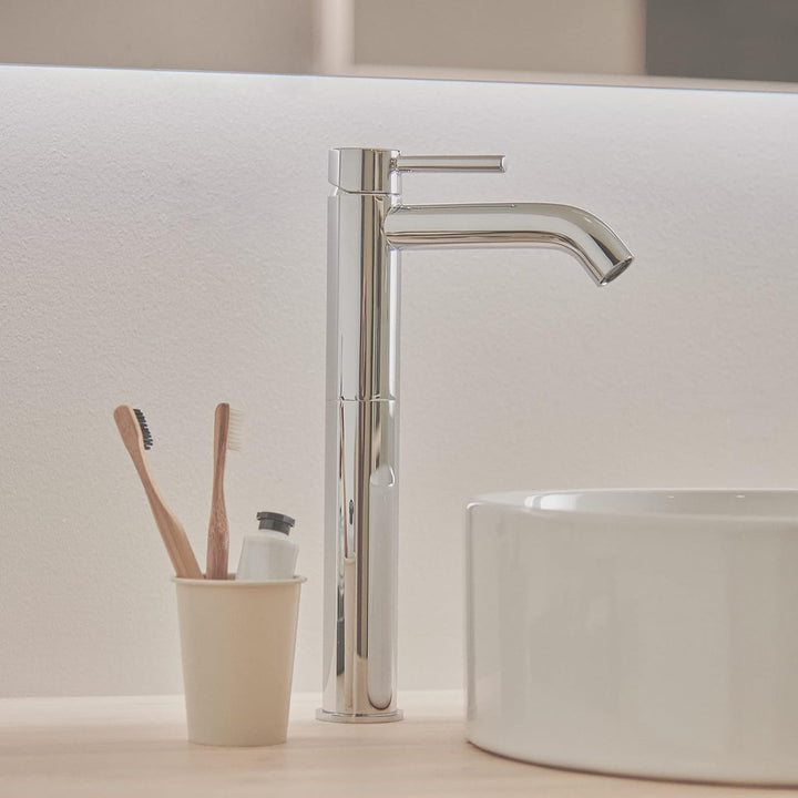 Ideal Standard BC194AA Ceraline Waschtischarmatur verlängerter Sockel mit Zugknopf-Ablaufgarnitur, C