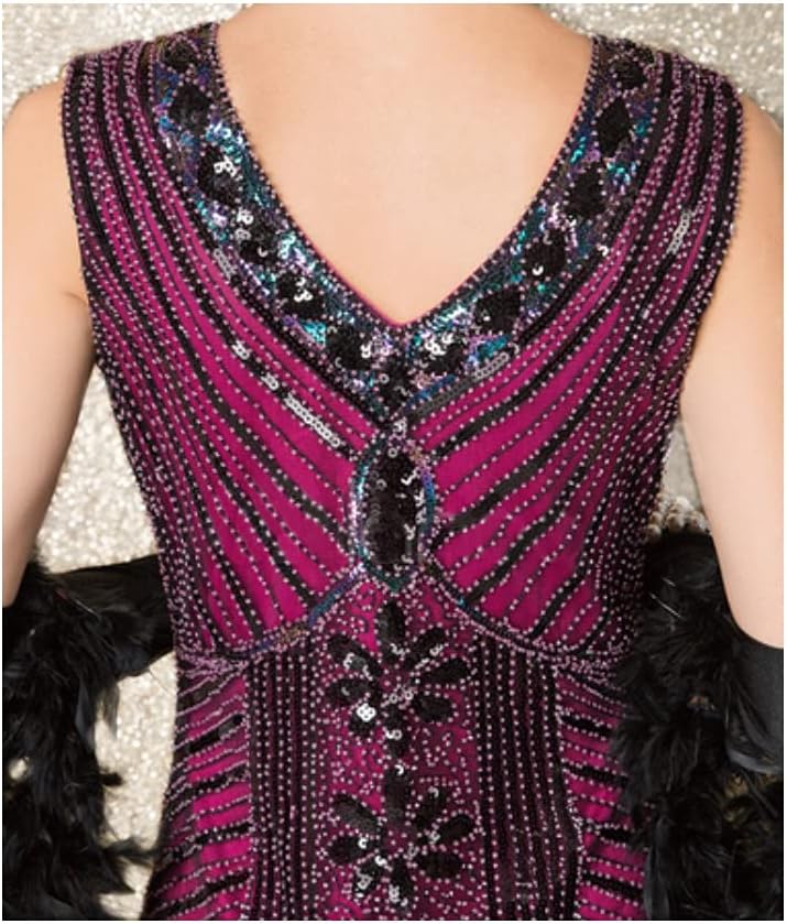 20er Jahre Charleston Pailletten Kleid Schwarz/Gold/Multicolor mit Fransen Flapper Damen-Kostüm, Pin