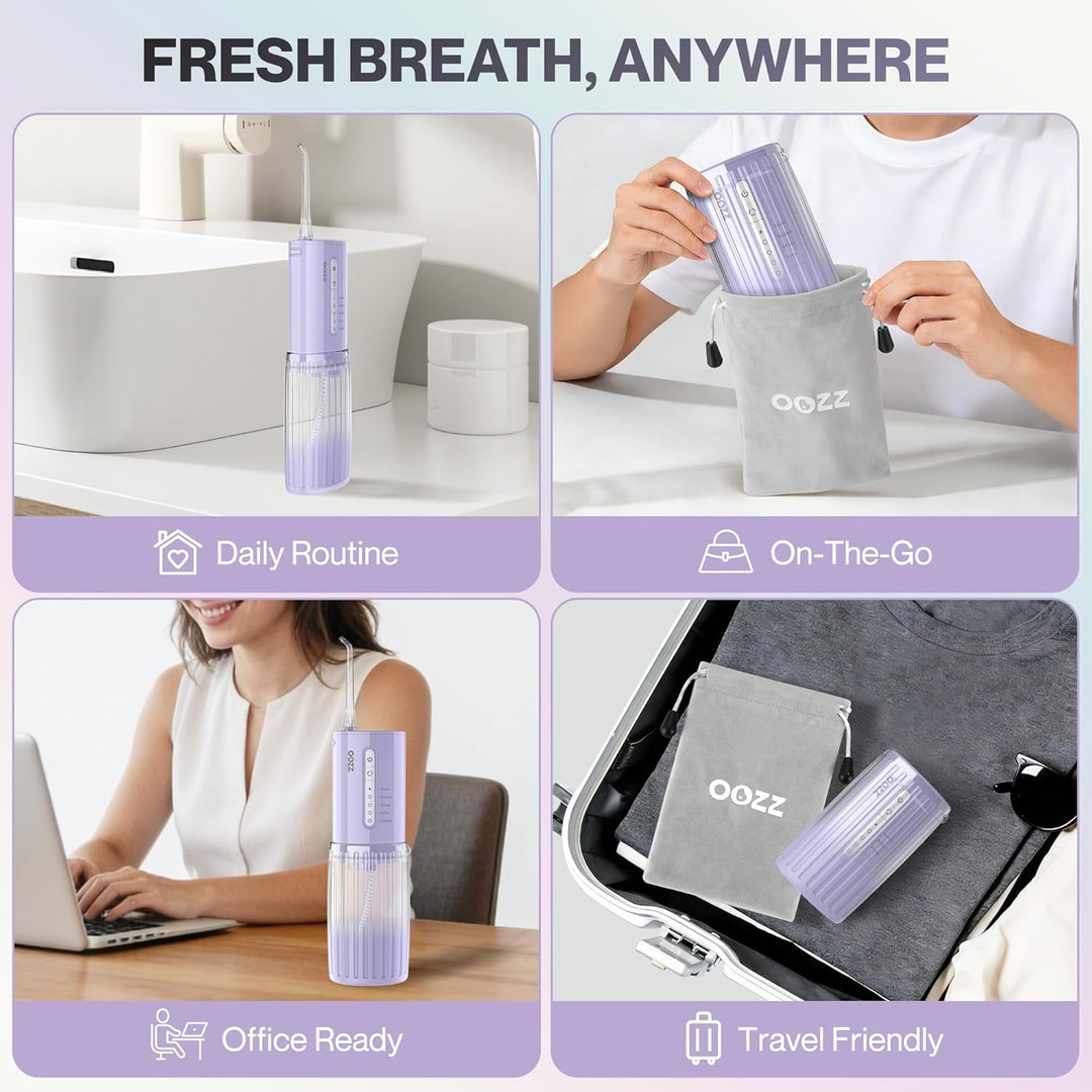 OOZZ Travel Water Flosser, Schnurlose Taschenmunddusche, 5 Druckmodi, 6 Strahlspitzen, USB-wiederauf