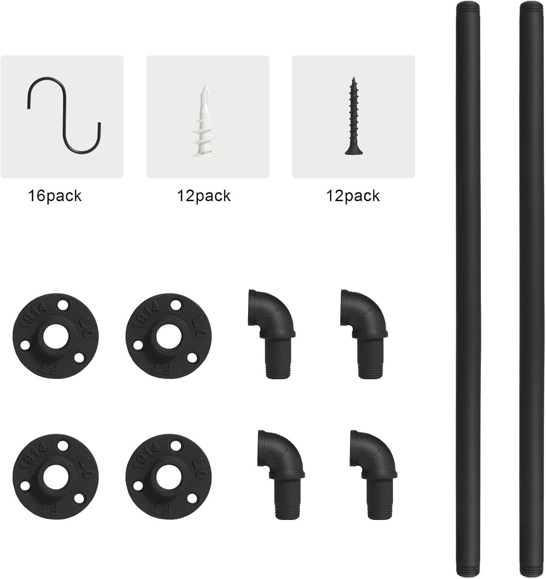 54,9 cm Topf-/Pfannenständer, Wandmontage, Set mit 2 Stück mit 16 Haken, industrielle Pfannenaufhäng