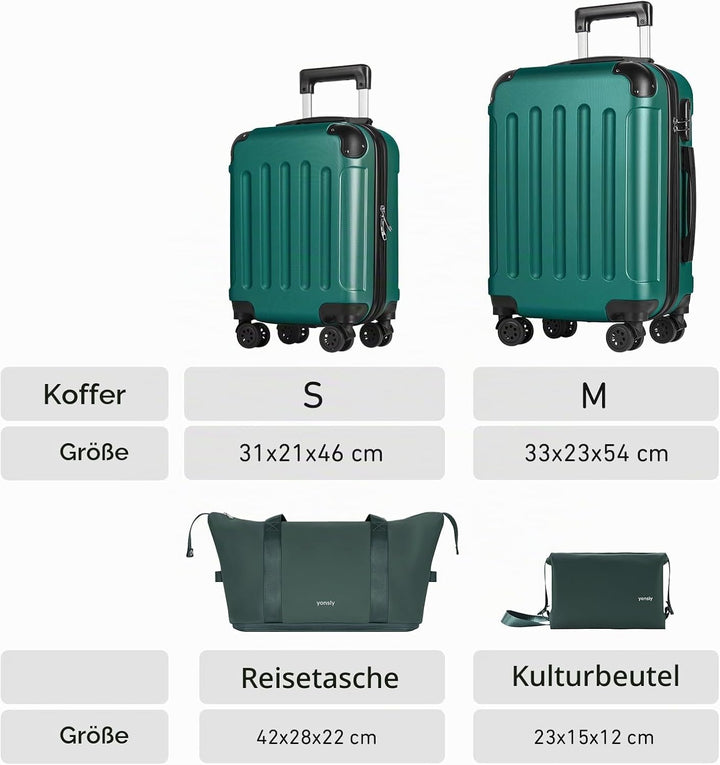Reisekoffer Set 4-teilig, Trolley Kofferset mit 1 Reisetasche, 1 Kulturbeutel, Rollkoffer Handgepäck