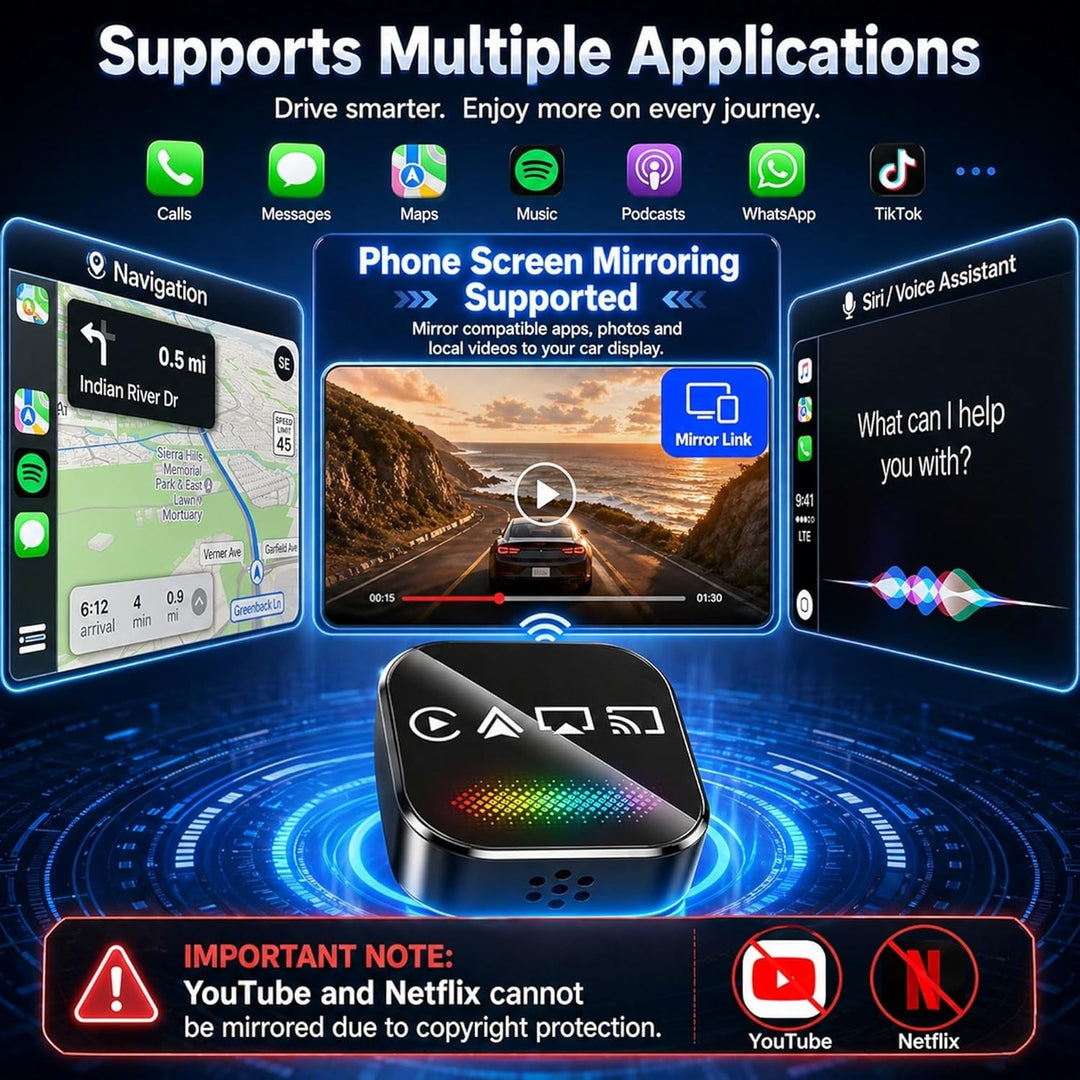 auvstar Wireless CarPlay Android Auto Adapter, Kabellos, 2026 Optimierter mit RGB LED, Mirror Link,