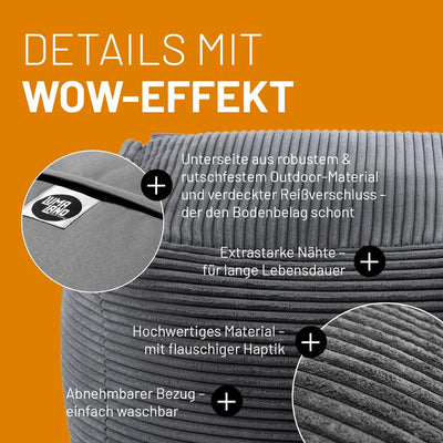 Lumaland Modular Sitzsack-Hocker - Cord-Reihe | Indoor Sitzsack mit Softer Struktur, ideal Sofa Modu