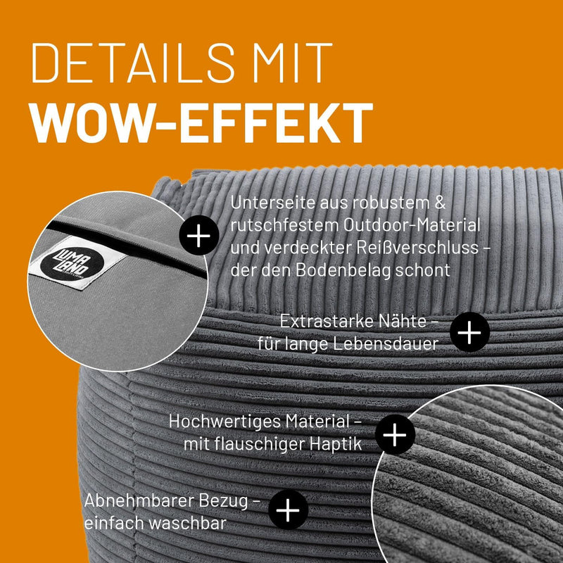 Lumaland Modular Sitzsack-Hocker - Cord-Reihe | Indoor Sitzsack mit Softer Struktur, ideal Sofa Modu