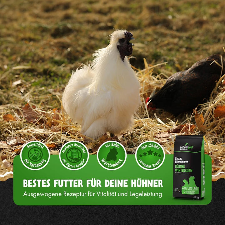 hühnergold Winterkorn 10kg Hühnerfutter Winter | Winter-Alleinfutter für Hühner – mit Kräutern & Bie