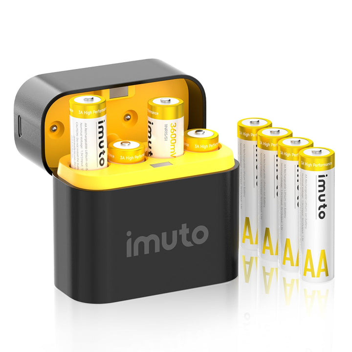 imuto wiederaufladbare Lithium AA Akku 8 stück mit Ladegerät, 3600 mWh hohe Kapazität 3 Ampere 100%
