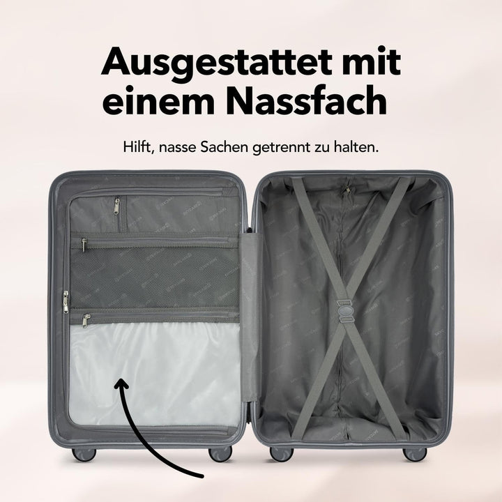 Travel One Koffer 98L – Anthrazit – Hartschalenkoffer gross XL, 4 Rollen, Zahlenschloss, Polypropyle