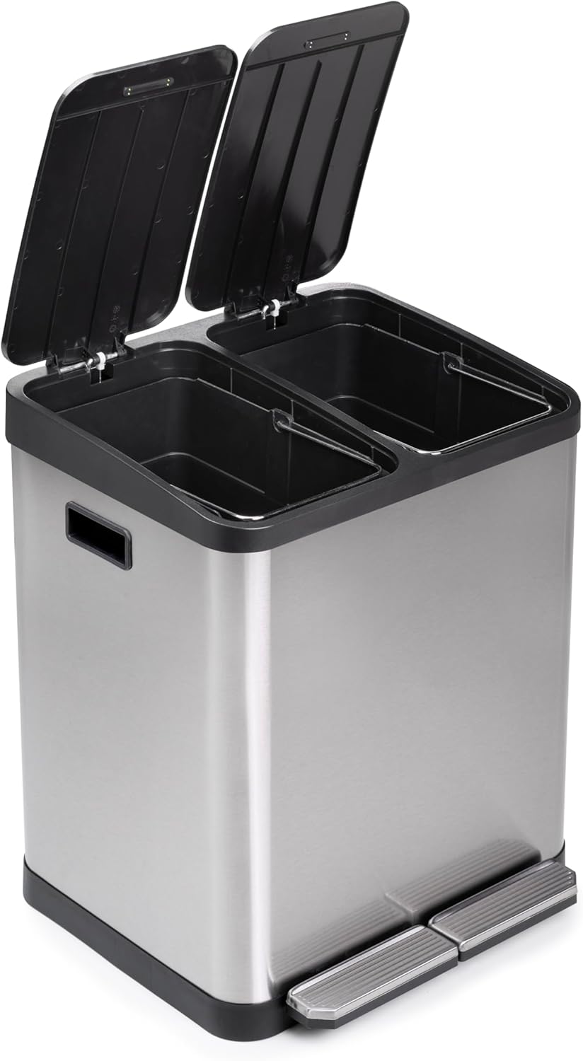 Emuca - Aussenbehälter mit 2 Fächern à 15 Liter, Treteimer, Abfallsammler, Edelstahl 15L 2 Fächern,