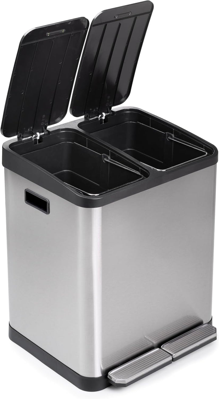 Emuca - Aussenbehälter mit 2 Fächern à 15 Liter, Treteimer, Abfallsammler, Edelstahl 15L 2 Fächern,