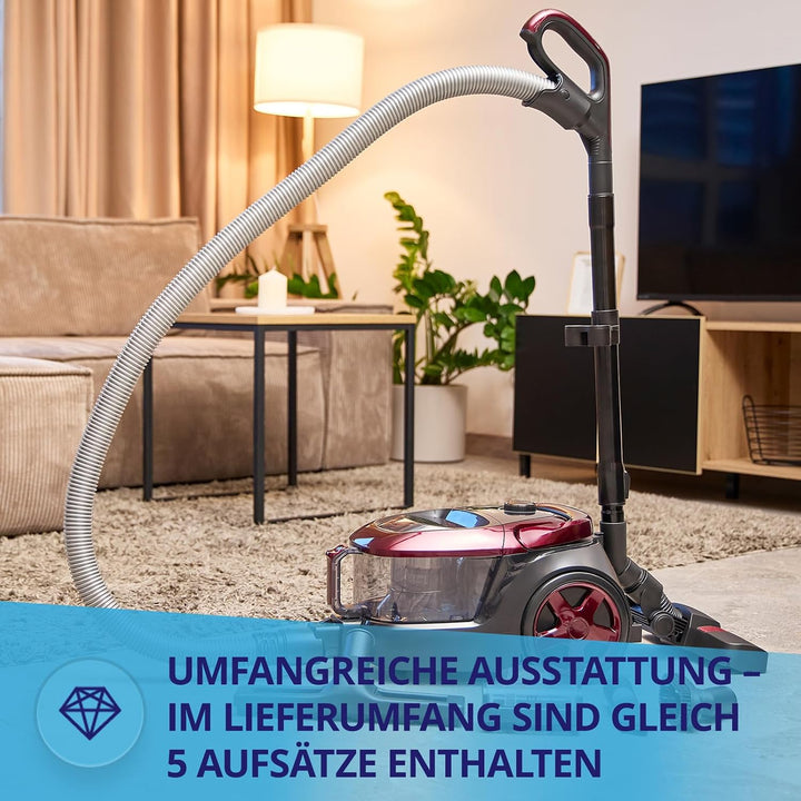 MPM – Beutelloser Staubsauger – 2,5-Liter-Behälter – HEPA-Filter – mit Aufsätzen/Zubehör und Telesko