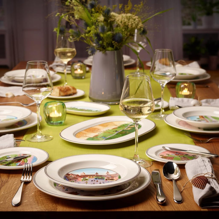 Villeroy und Boch Design Naif Speiseteller Dorf, Premium Porzellan Speiseteller 27 cm Dorf, Speisete