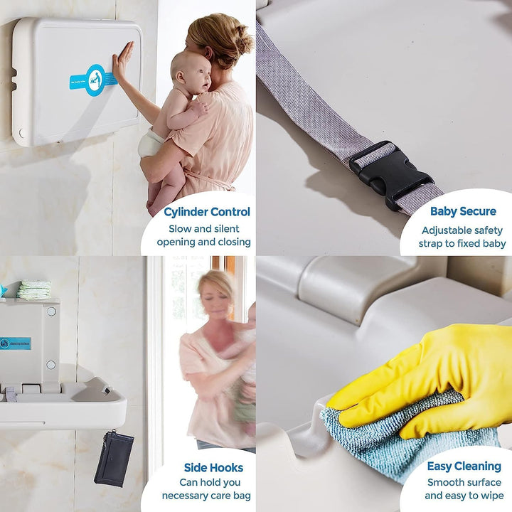 modunful Wickelkommode mit Schild, Wandmontierte Wickelkommode, Wickeltisch für gewerbliche Toilette