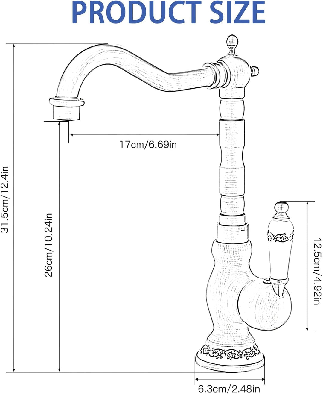 Namuoto Wasserhahn Bad Antik Messing, Einhebel Mischbatterie Badarmatur Hoher Auslauf, Waschbeckenar