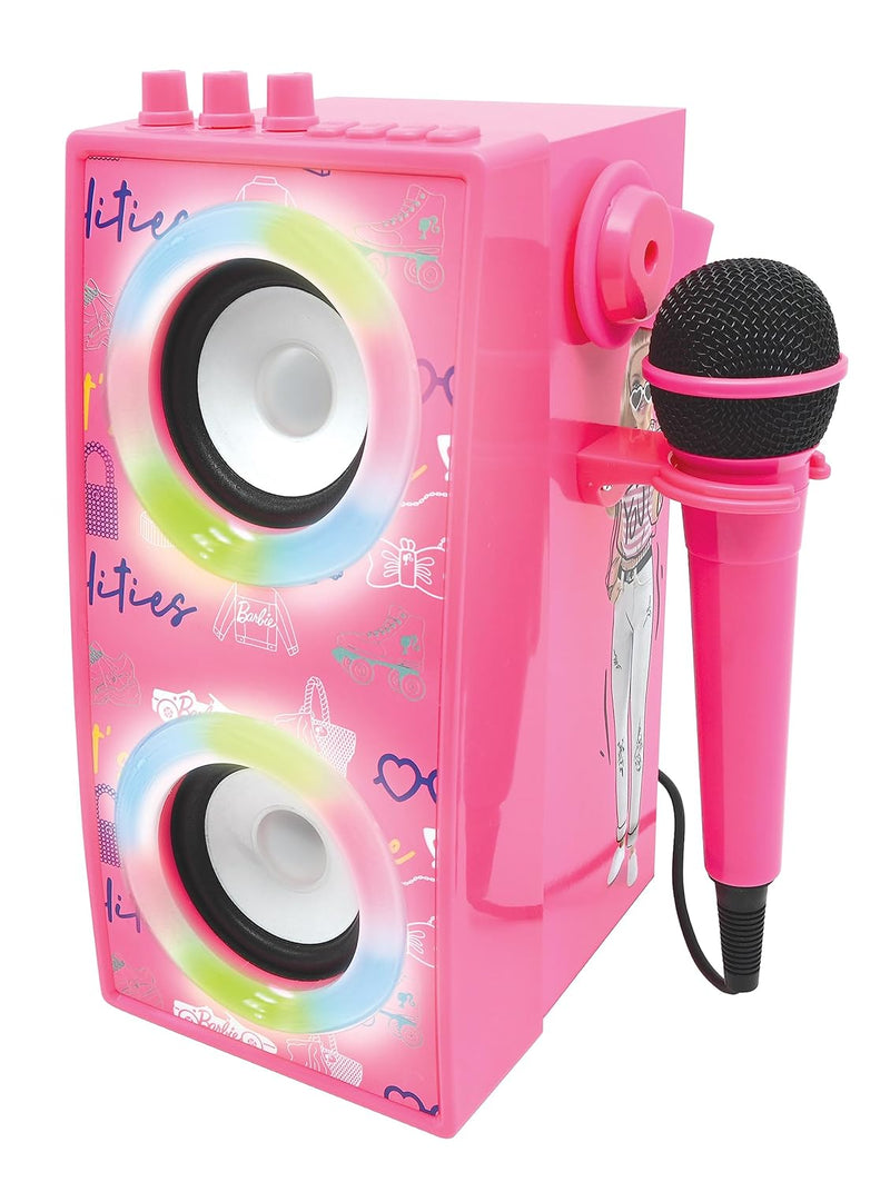 Lexibook BTP180BBZ Mattel Barbie-Tragbarer beleuchteter Bluetooth-Lautsprecher mit Mikrofon, Karaoke