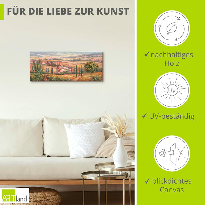 Artland Leinwandbild Wandbild Bild auf Leinwand 60x45 cm Wanddeko Toskana Landschaft Italien Natur M