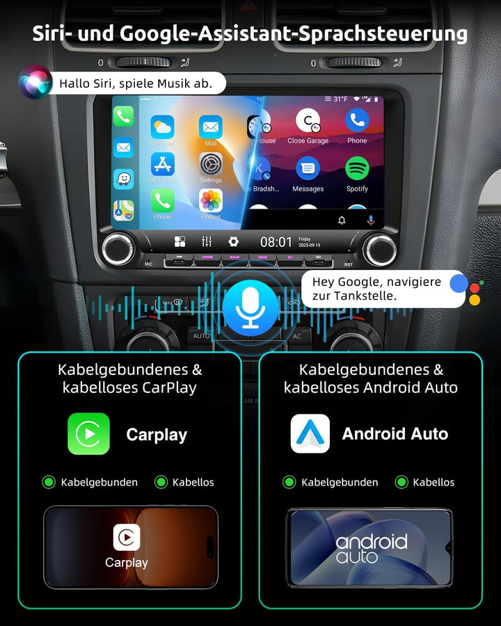 ESSGOO Android 14 Autoradio für VW Golf 5/6, T5, Passat, Polo, Touran, Tiguan, Caddy, Seat – 9" Touc