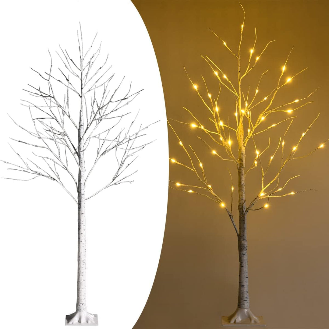 RELAX4LIFE Weisser Weihnachtsbaum Künstlich 120cm, LED Lichtbaum Birkenoptik, Christbaum mit 48 warm