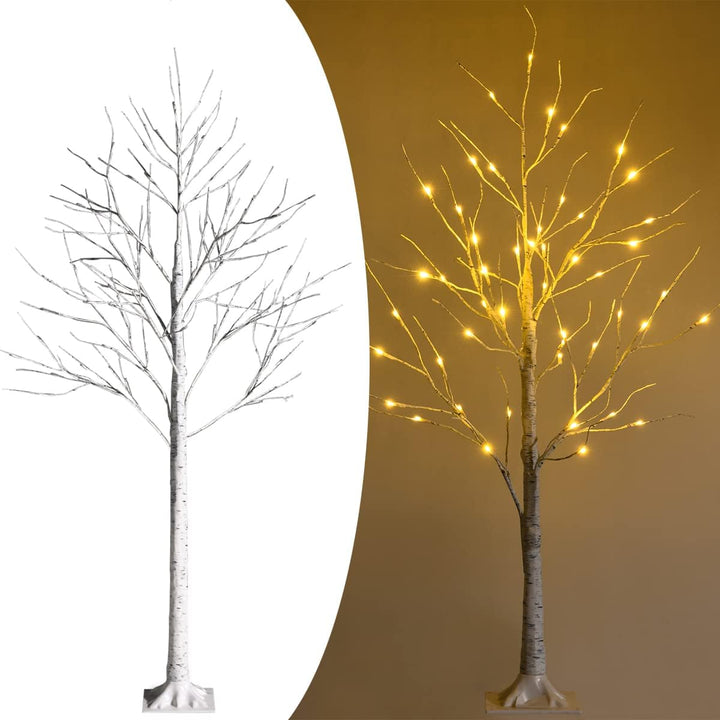 RELAX4LIFE Weisser Weihnachtsbaum Künstlich 120cm, LED Lichtbaum Birkenoptik, Christbaum mit 48 warm