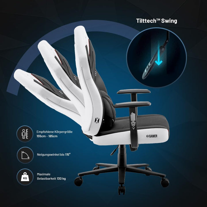 Diablo X-Gamer 2.0 Gaming Stuhl Bürostuhl Stoffbezug Ergonomisches Design Lendenwirbelkissen Softpad