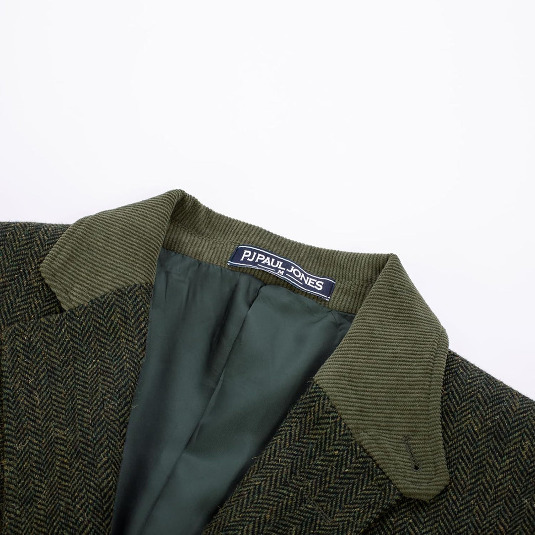 PaulJones Sakko Herren 2 Knöpfe Vintage Blazer Tweed Sakko aus Wollmischung M Grün, M Grün
