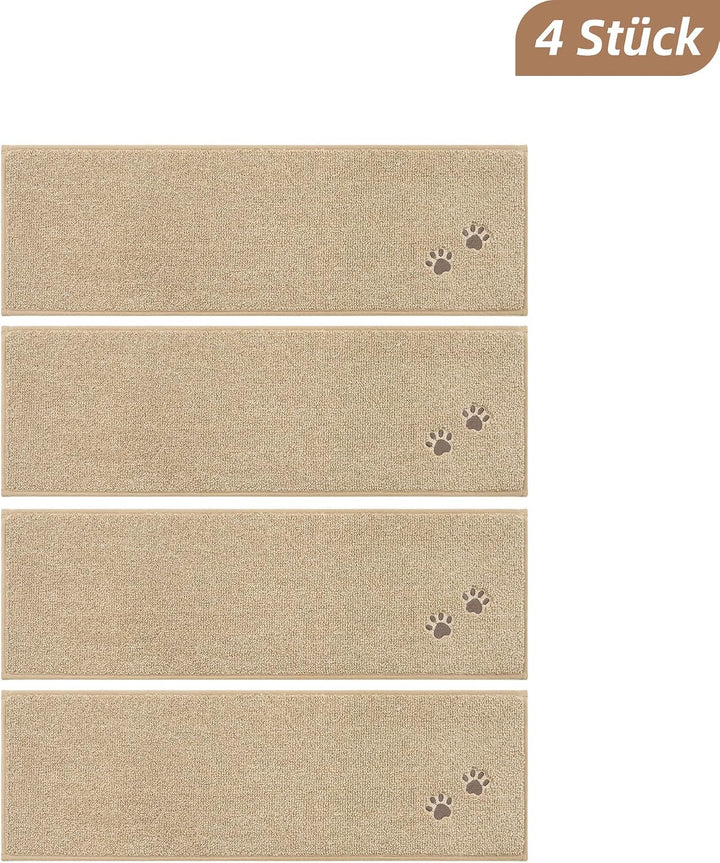 BEQHAUSE Stufenmatten Innen rutschfest, Einfache Montage,Hellbeige,4 Stück 22 x 70 cm (4 count) Hell