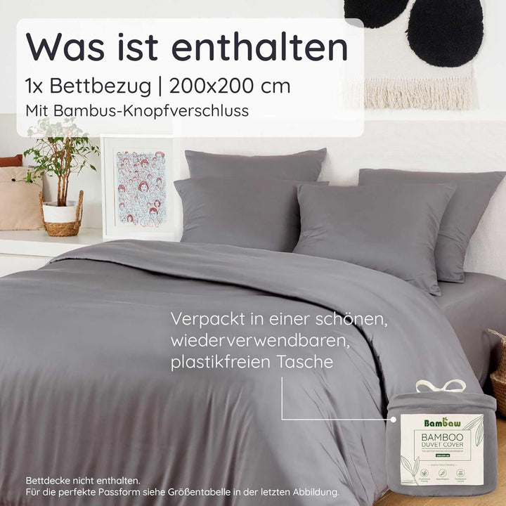 Bettdeckenbezug Dunkelgrau | 200x200 cm Bettwäsche | Bettdecke Bambus | Deckenbezug Allergiker | Bet