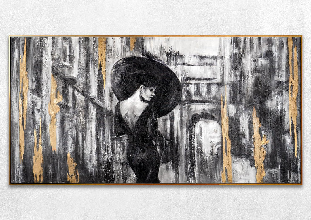 YS-Art Abstrakt Stil Acryl Gemälde auf Leinwand Filmstreifen handgemalt Wandbilder Wohnzimmer modern