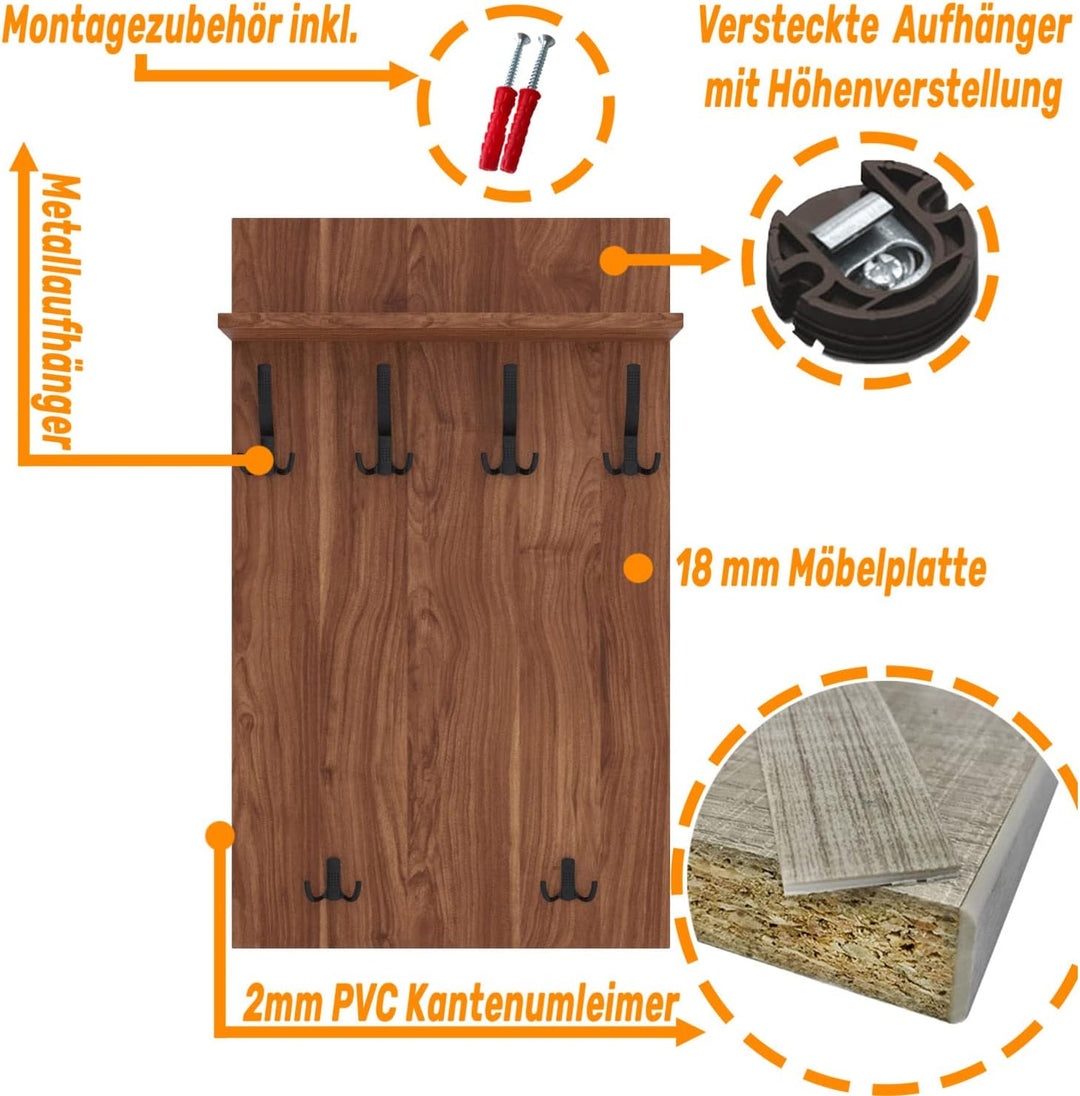 AKKE 120x60 | MAXI Garderobenpaneel Wandgarderobe Garderobe Wandpaneel Kleiderstange SCHWARZ | BURGU