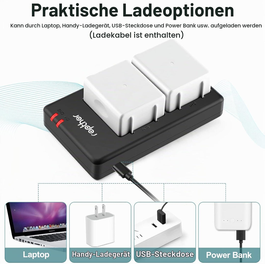 Rapthor 2-Pack 4950mAh Ersatzbatterien mit Ladegerät Kompatibel mit Arlo Pro 4/Pro 3/Ultra/Ultra 2 D
