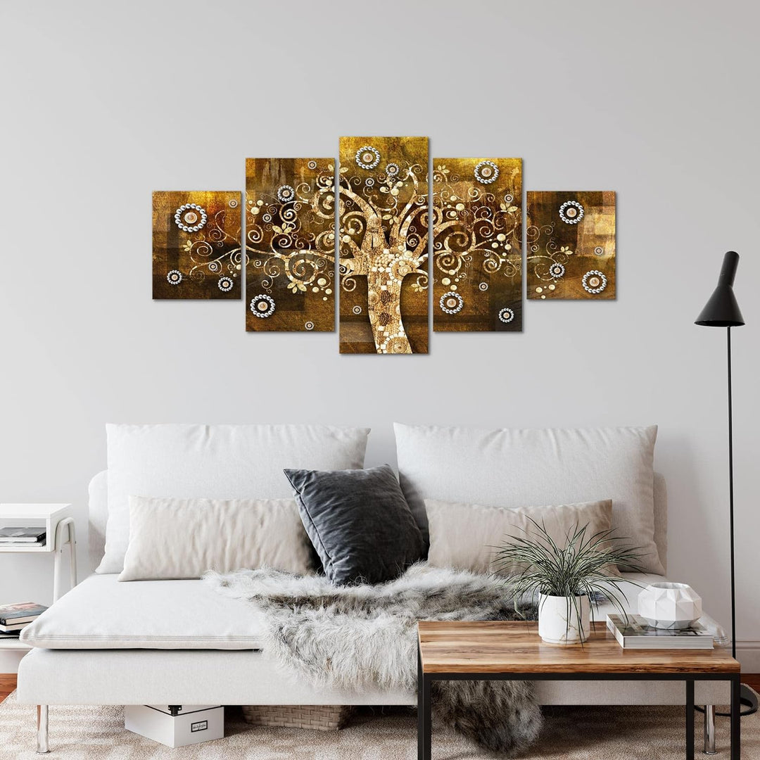 Runa Art Wandbilder Gustav Klimt Baum des Lebens 5 Teilig Bild auf Vlies Leinwand Deko Wohnzimmer Sc
