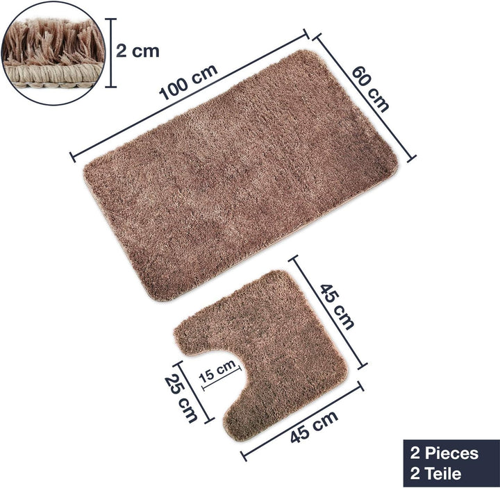 WohnDirect Badematten Set - WC Vorleger (45x45cm), Badematte (60x100cm) - rutschfest waschbar Badezi