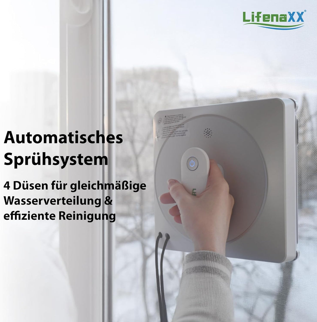 Lifenaxx Fensterreinigungsroboter LX-047, elektrischer Fensterreiniger mit 2 Sprühdüsen, hohe Saugkr