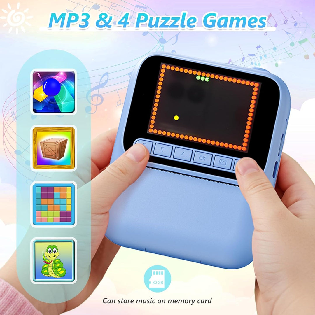 Sofortbildkamera für Kinder,1080P Kinderkamera mit 5 Rollen Druckpapier,32GB-Karte und Farbstiften,T