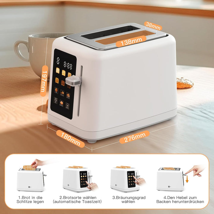 aeco toastlab MAX Toaster 2 Scheiben, LED Touchscreen, 850W, 6 Bräunungsstufen, mit Brötchenaufsatz,