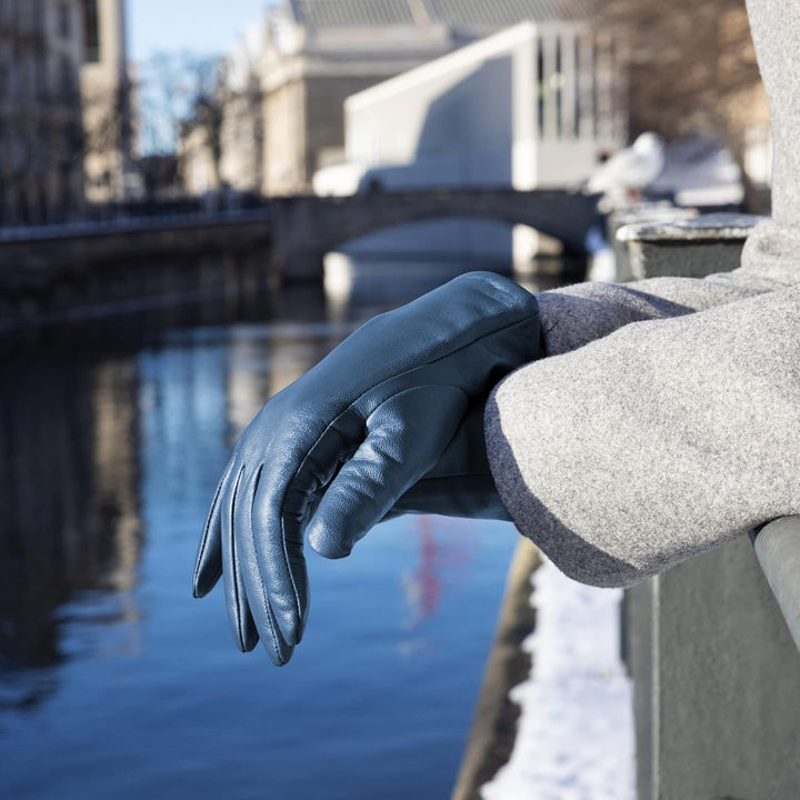 Navaris Touchscreen Nappa Lederhandschuhe für Damen - Leder Handschuhe aus Lammleder mit Kaschmir Mi