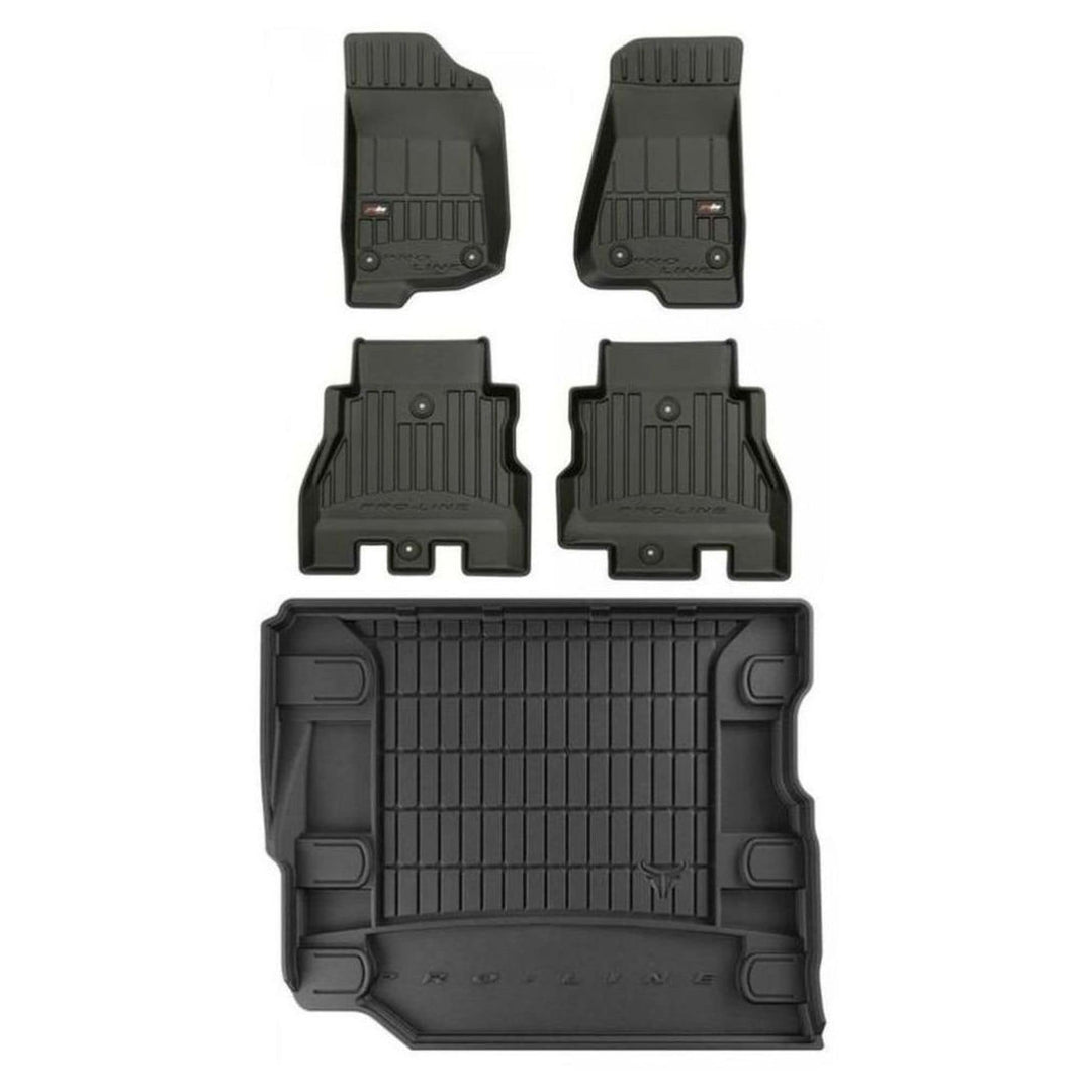MOTOS Satz Gummifussmatten und Kofferraummatten passend für Jeep Wrangler IV ab 2017 4-türig, Rubico