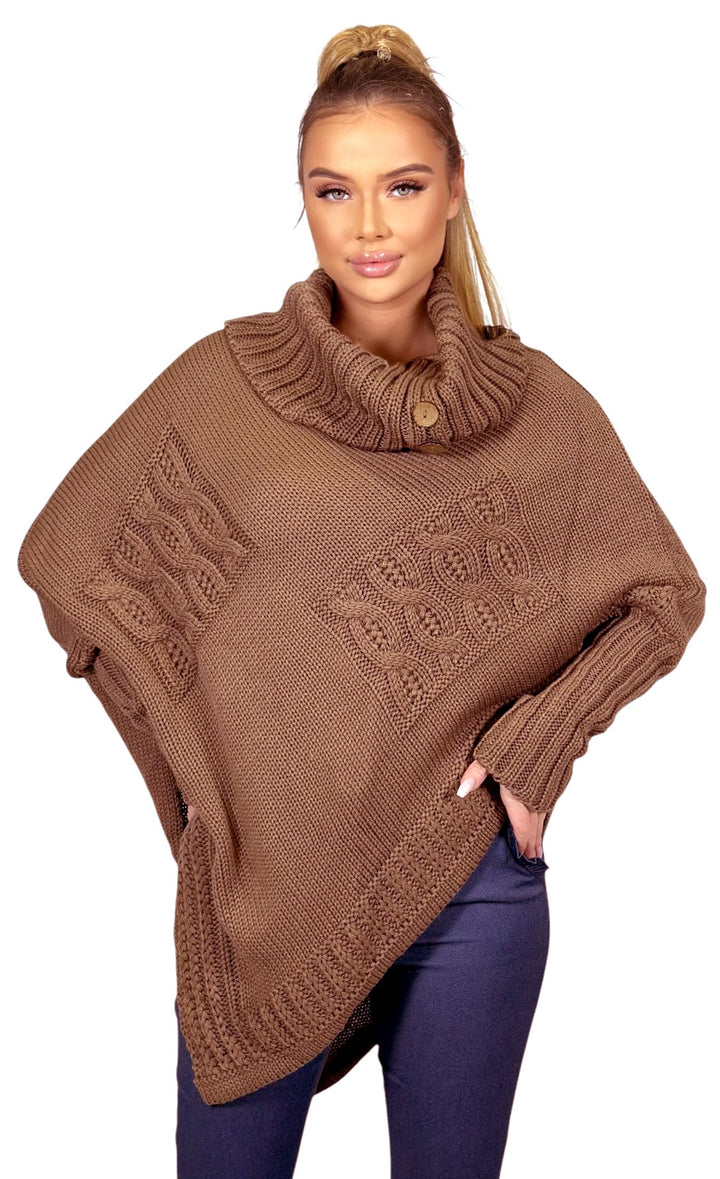 Mississhop Poncho Strick Sweatshirt Pullover Umhang Überwurf Einheitsgrösse 1-kakao, Einheitsgrösse