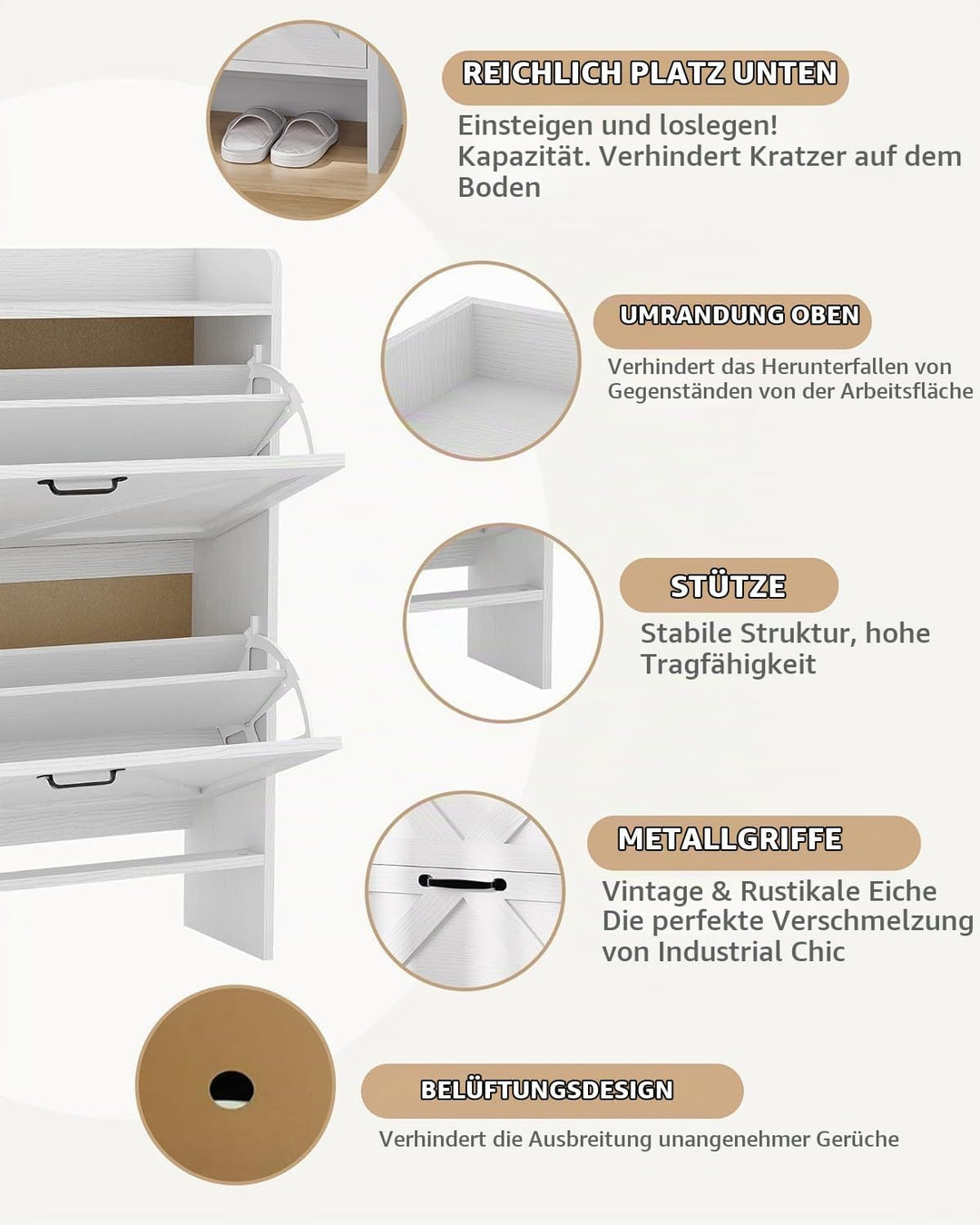 Breit 80 X24x100 Hoch cm Schuhschrank Mit 2 Klappen, Verstellbare Zweistufige Regalböden, Schmal Sch