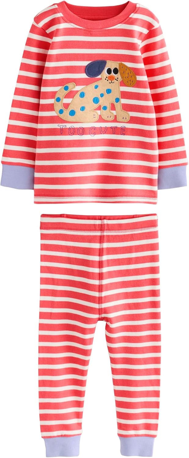 NEXT Mädchen Snuggle Schlafanzüge, 3er-Pack 104-110 Red/Navy Dog Applique, 104-110 Red/Navy Dog Appl