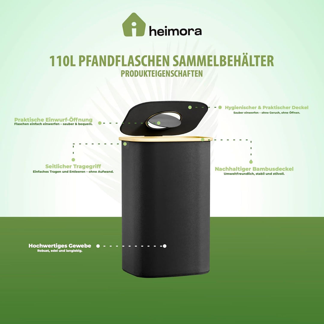 110L Pfandflaschen Sammelbehälter mit Deckel & 2 XXL Beuteln – Robuster Behälter für Leere Flaschen,