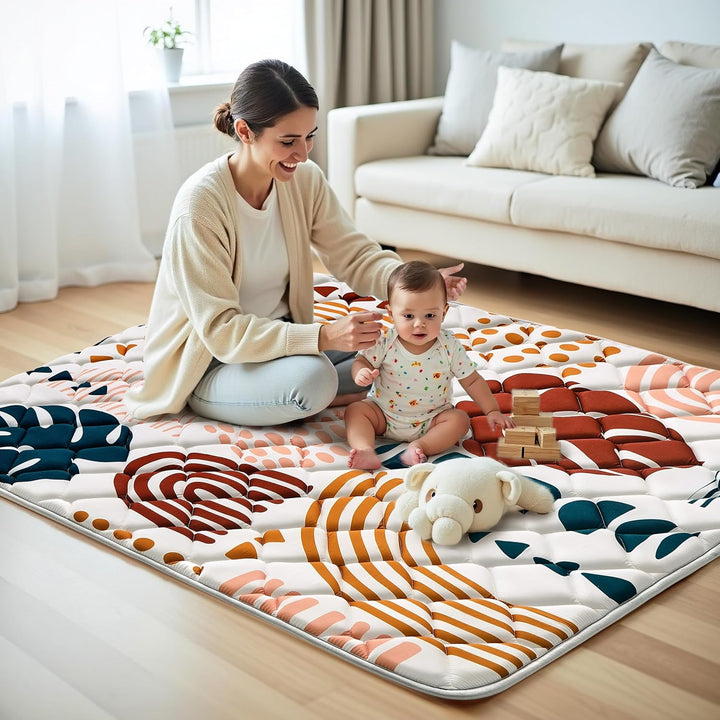YBIKE Baby Spielmatte, Faltbare Grosse Rutschfeste Dicke Baby Krabbelmatte 119x119cm, Tragbare Weich