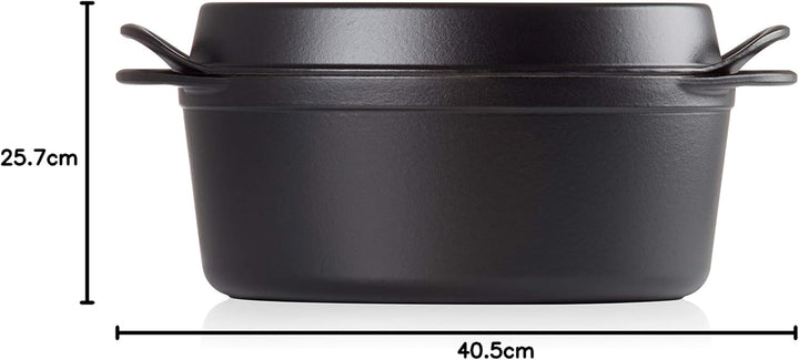 Le Creuset Gusseisen-Bräter Doufeu, Oval, Ø 32 cm, Für alle Herdarten und Induktion geeignet, Schwar